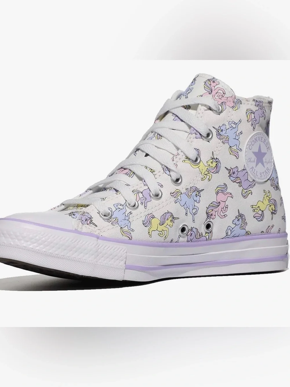 Converse Kids Size 3 White High-Top Sneakers with Pastel Unicorns